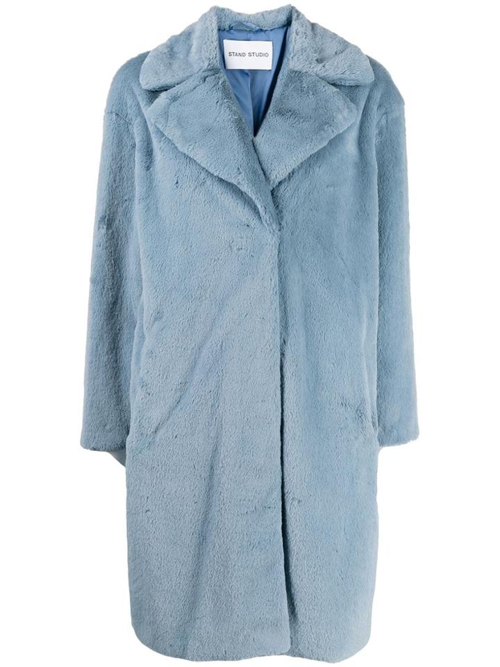 Stand Studio Faux Fur Midi Coat - Blue