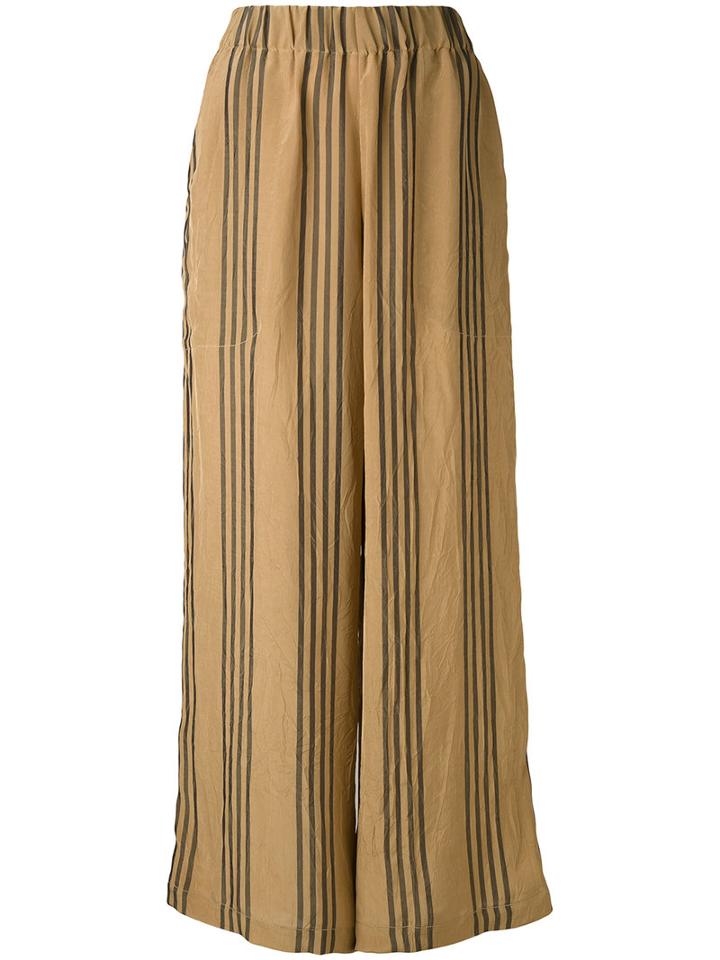 Uma Wang - Striped Flared Trousers - Women - Viscose - M, Nude/neutrals, Viscose