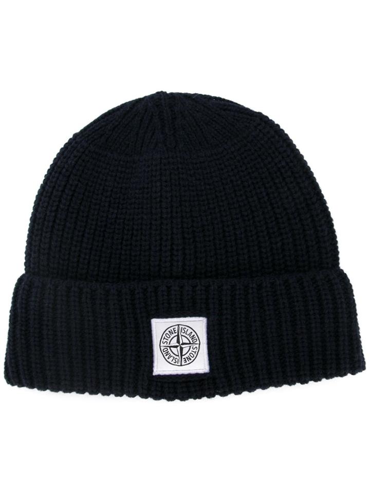 Stone Island Ribbed Knit Beanie - Black