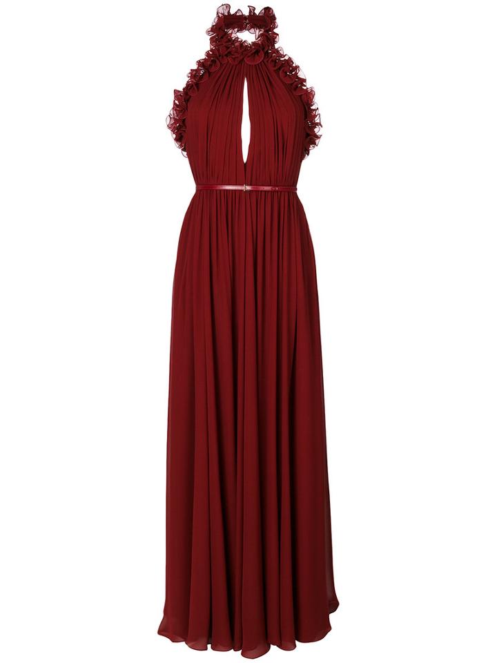 Elie Saab - Ruffle Trim Halter Maxi Dress - Women - Silk - 40, Red, Silk