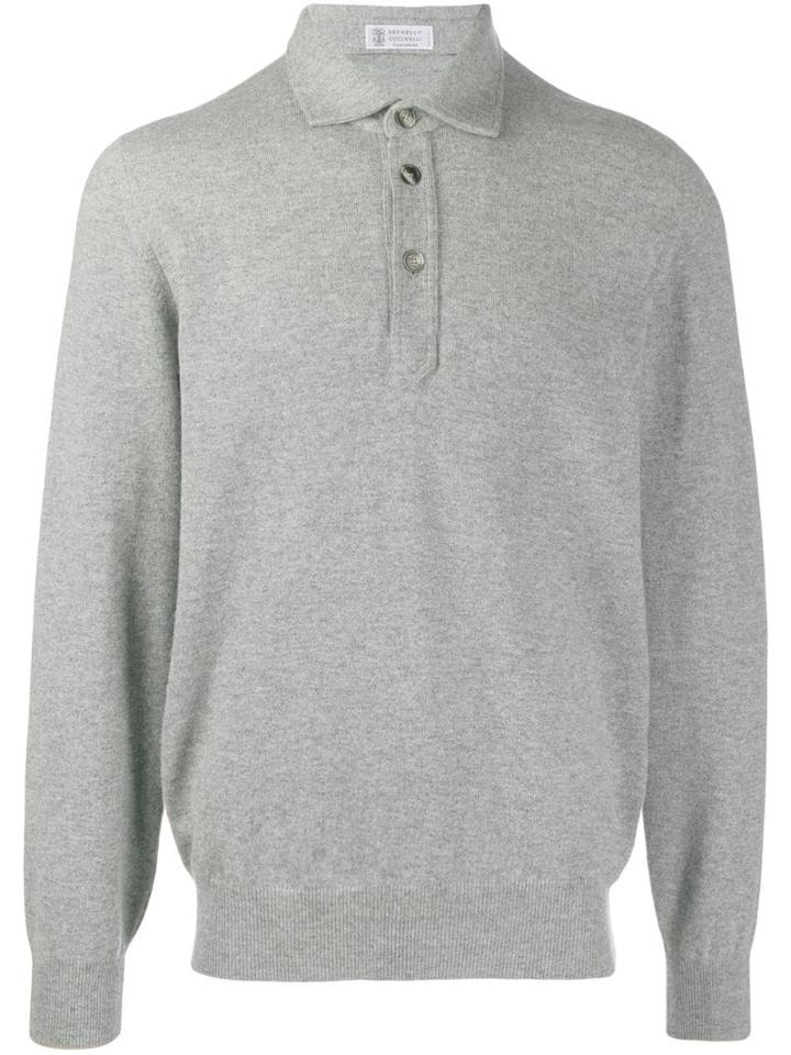 Brunello Cucinelli Long Sleeved Polo Sweater - Grey
