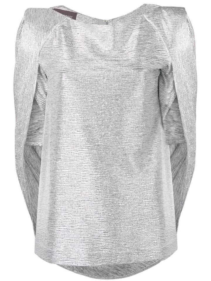 Talbot Runhof Mirrorball Metallic Cape Top - Silver