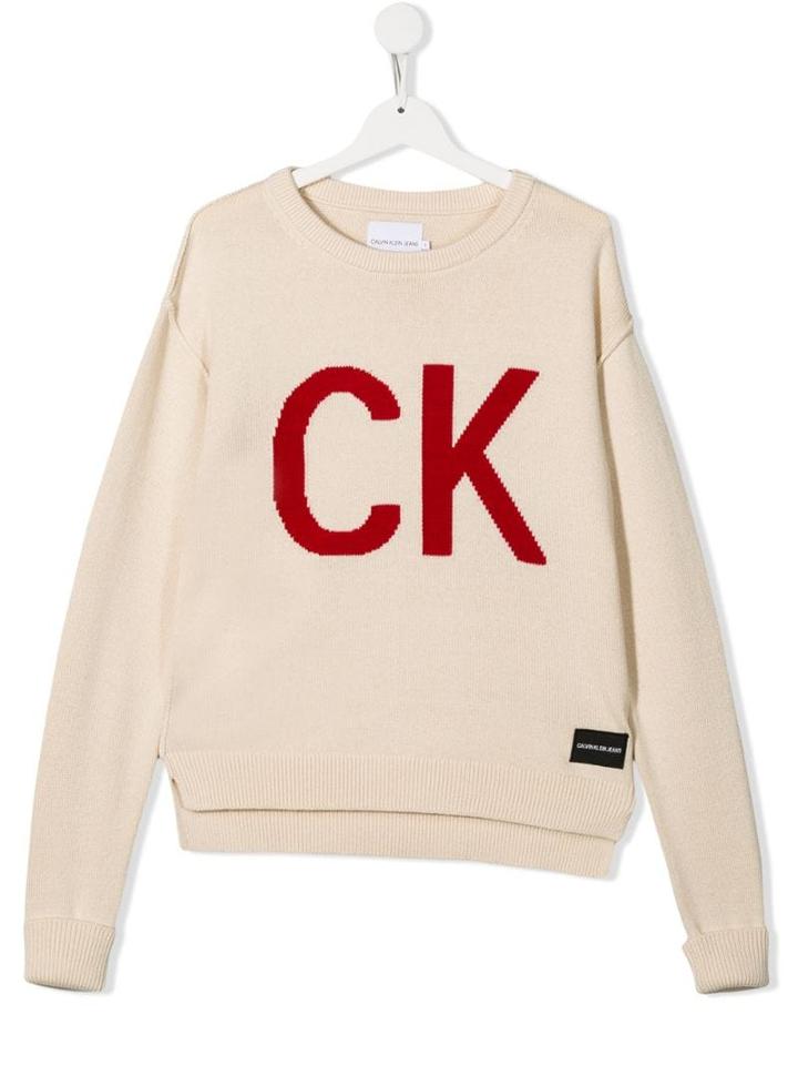 Calvin Klein Kids Teen Central Logo Jumper - Neutrals
