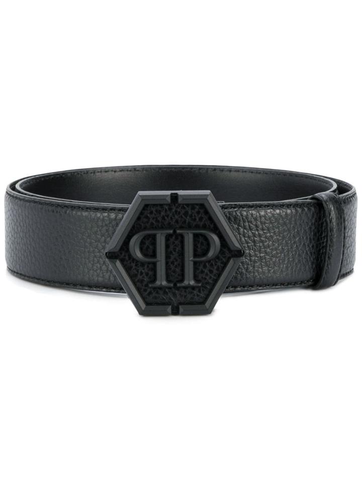 Philipp Plein Logo Plaque Embossed Belt - Black