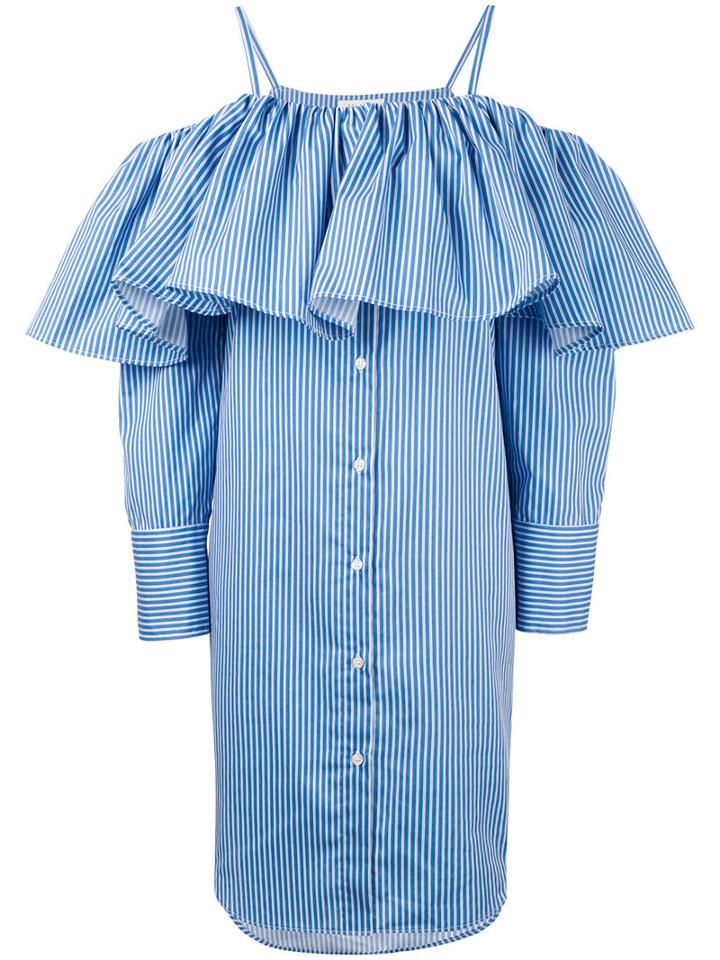 Delada - Off Shoulder Shirt Dress - Women - Cotton - 38, Blue, Cotton