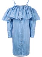 Delada - Off Shoulder Shirt Dress - Women - Cotton - 38, Blue, Cotton