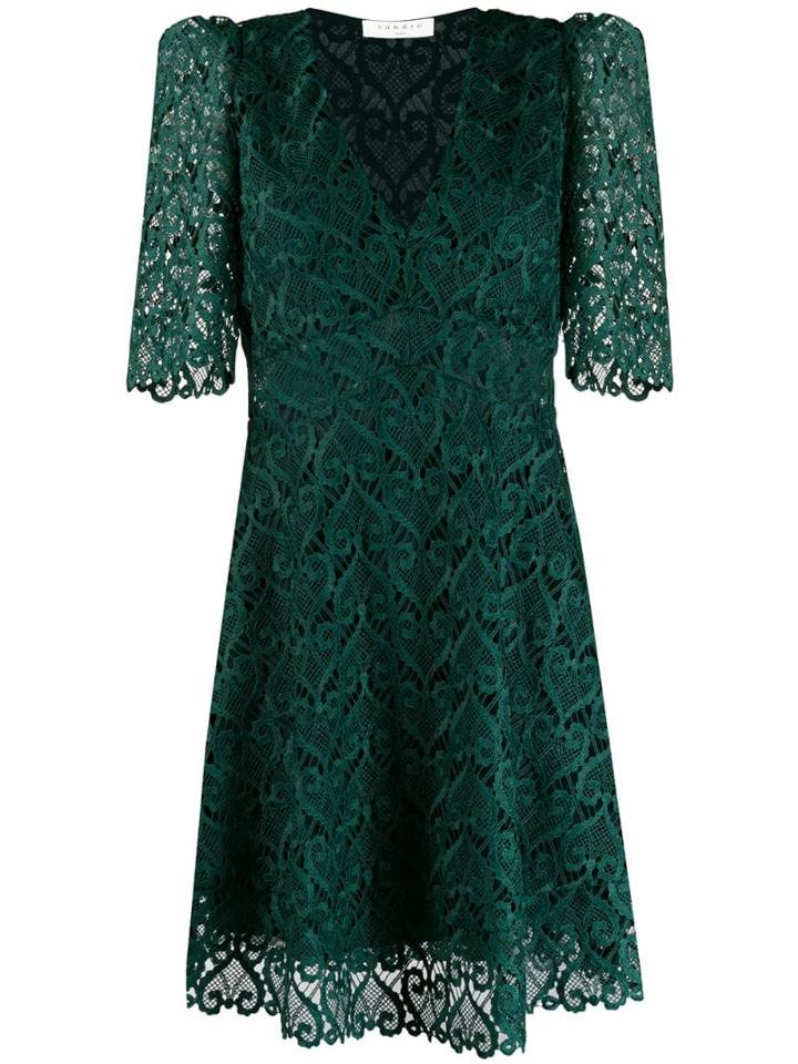 Sandro Paris V-neck Lace Short Dress - Green