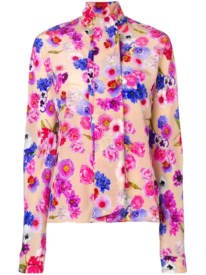 Natasha Zinko Pussy Bow Floral Blouse - Pink & Purple