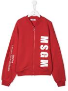 Msgm Kids Logo Bomber Jacket - Red