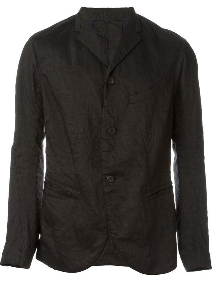 Ziggy Chen Creased Blazer, Men's, Size: 46, Black, Linen/flax/nylon/silk/cotton