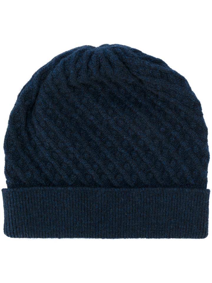 Pringle Of Scotland 3d Textured Diamond Effect Beanie - Blue