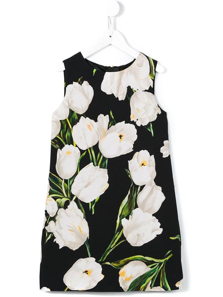 Dolce & Gabbana Kids Tulip Print Dress, Toddler Girl's, Size: 5 Yrs, Black