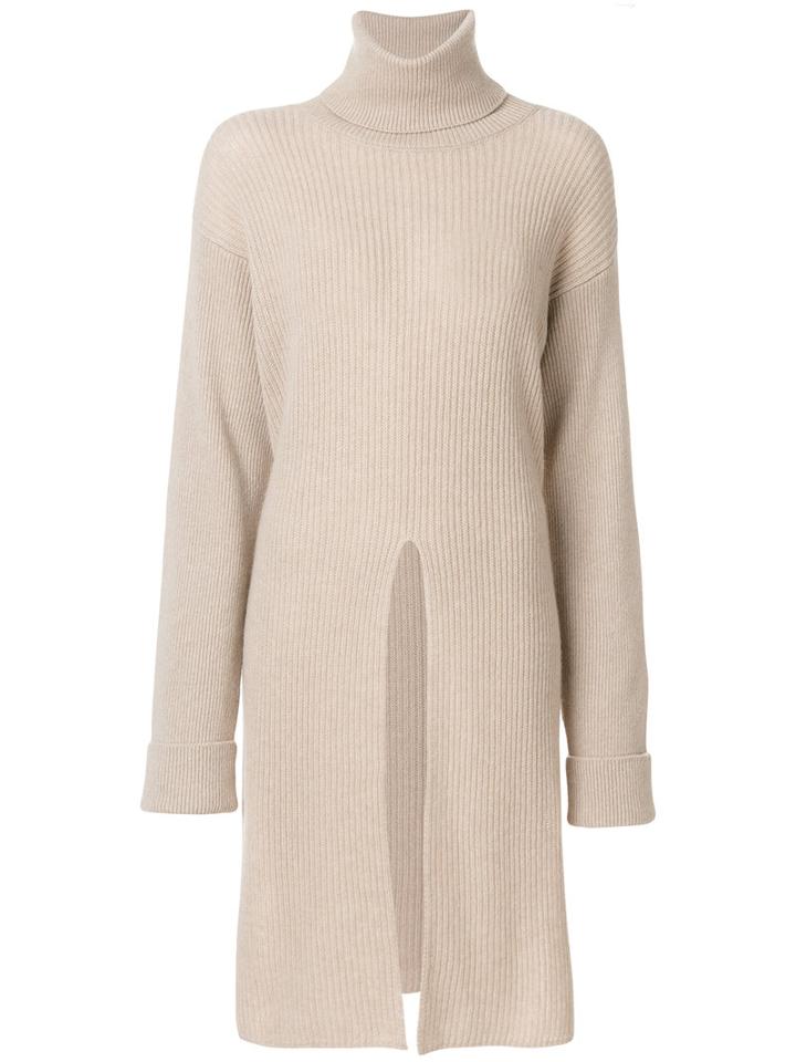 Agnona - Roll Neck Slit Jumper - Women - Cashmere/wool - L, Nude/neutrals, Cashmere/wool