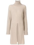 Agnona - Roll Neck Slit Jumper - Women - Cashmere/wool - L, Nude/neutrals, Cashmere/wool