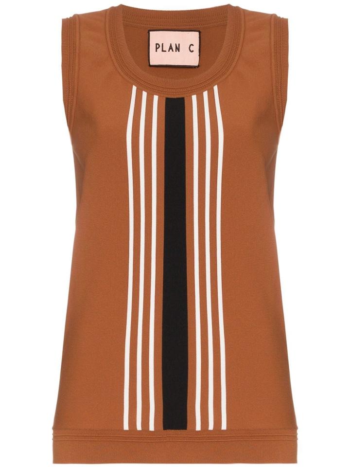 Plan C Striped Knitted Vest - Brown