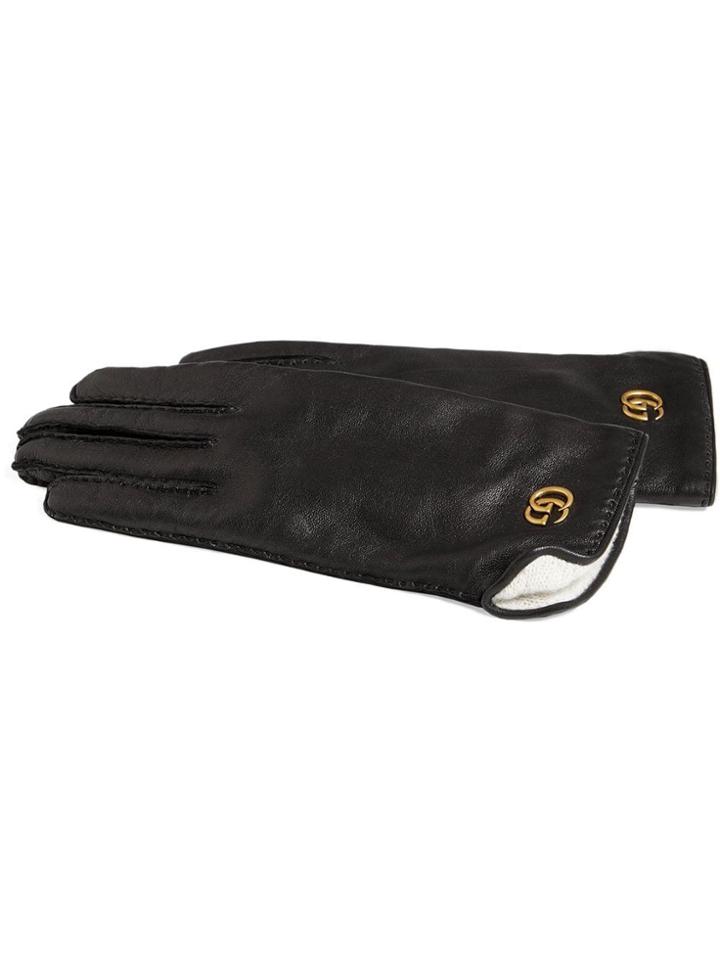 Gucci Leather Gloves With Double G - Black