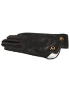 Gucci Leather Gloves With Double G - Black