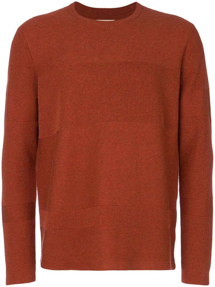 Folk Fragment Crew Neck Sweater - Red