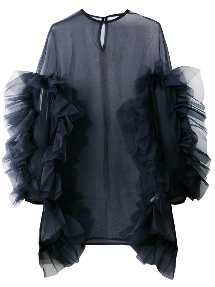 Roberts Wood Ruffled Sleeve Overlay Dress, Women's, Size: Small, Black, Silk