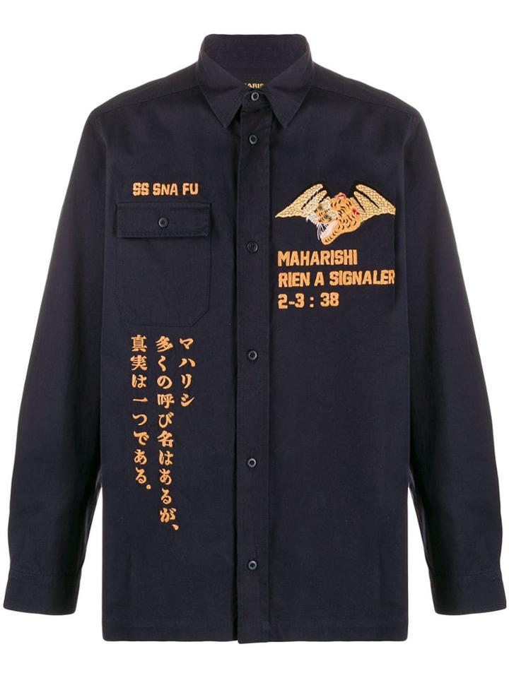 Maharishi Logo Print Long-sleeve Shirt - Blue