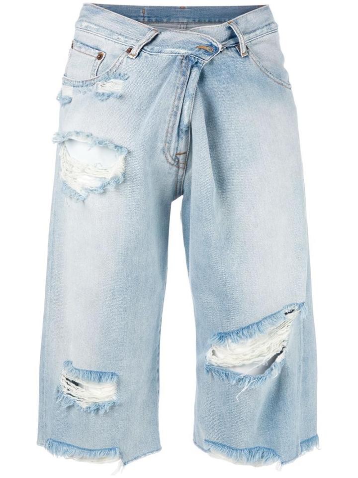 Mm6 Maison Margiela Distressed Cropped Jeans, Women's, Size: 40, Blue, Cotton