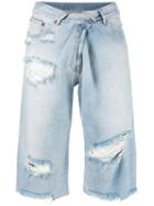 Mm6 Maison Margiela Distressed Cropped Jeans, Women's, Size: 40, Blue, Cotton