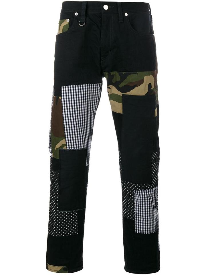 Sophnet. Patch Repair Camouflage Jeans, Men's, Size: Medium, Black, Cotton/polyurethane