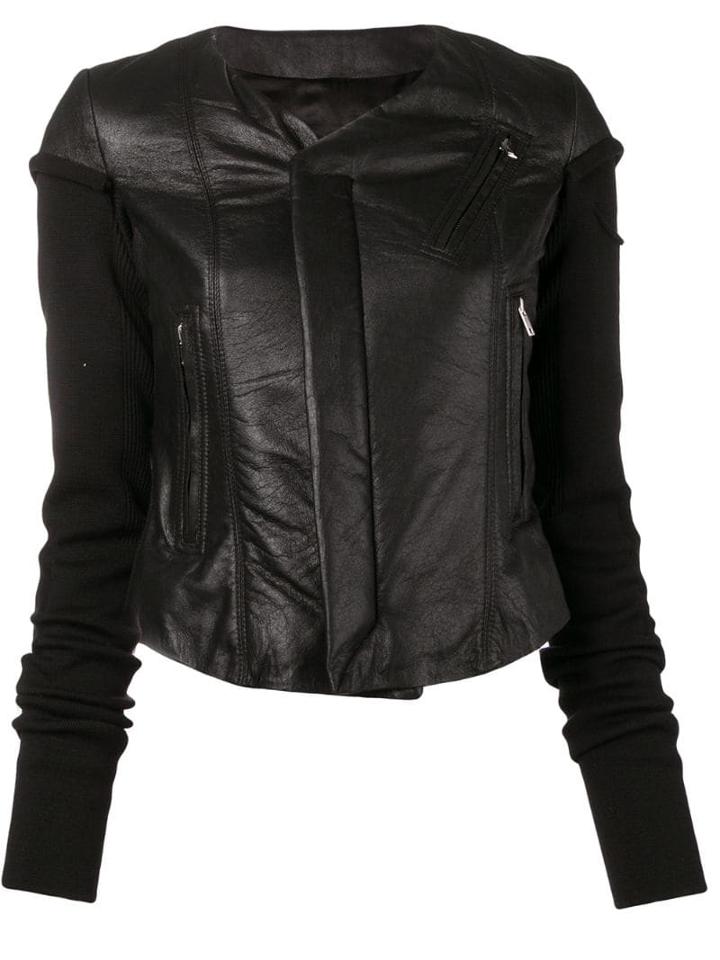Rick Owens Contrasting Sleeve Cropped Jacket - Black