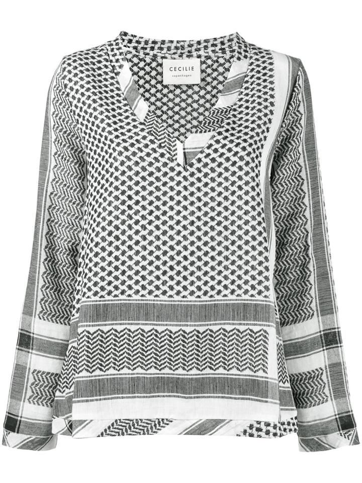 Cecilie Copenhagen Keffiyeh Print V-neck Shirt - Black