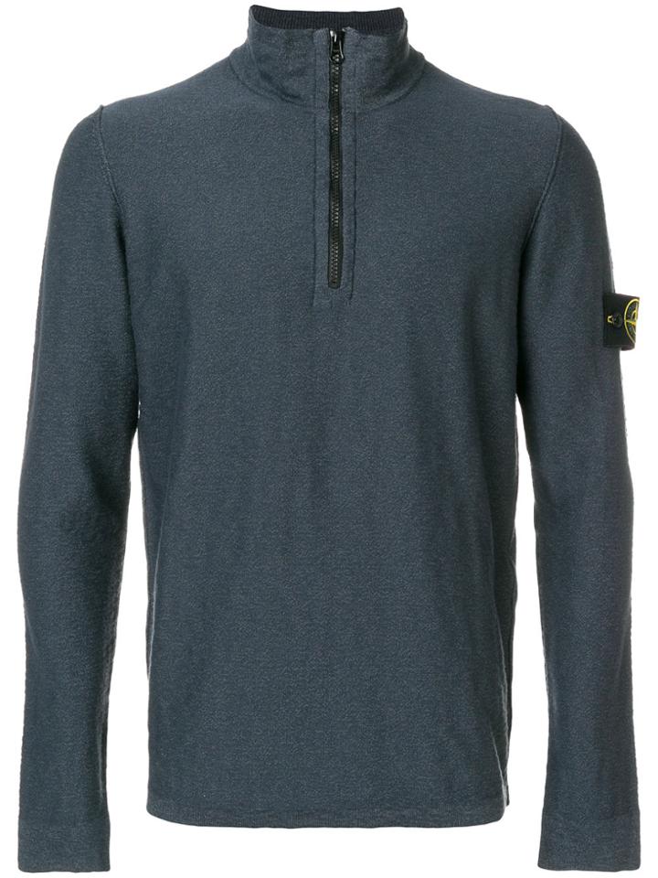 Stone Island Zipped Polo Sweater - Blue