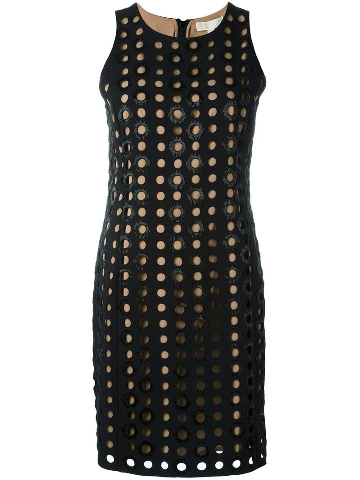 Michael Michael Kors Perforated Fitted Dress, Women's, Size: 8, Black, Polyester/spandex/elastane/viscose