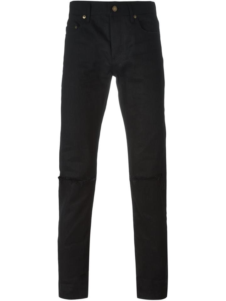 Saint Laurent Distressed Slim Jeans - Black