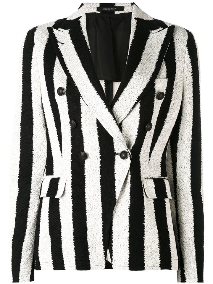 Tagliatore - Striped Blazer - Women - Cotton/cupro - 42, Black, Cotton/cupro