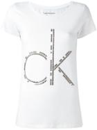 Calvin Klein Jeans Studded Logo T-shirt, Women's, Size: Medium, White, Cotton/spandex/elastane