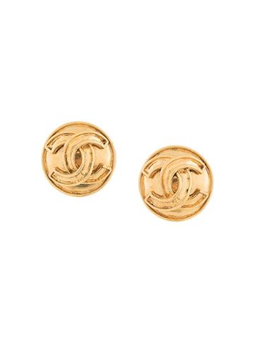 Chanel Vintage Chanel Gold Tone Button Earrings