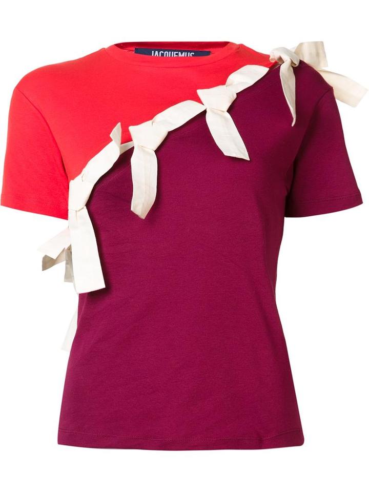 Jacquemus Bow Detail Contrast T-shirt, Women's, Size: 40, Red, Cotton