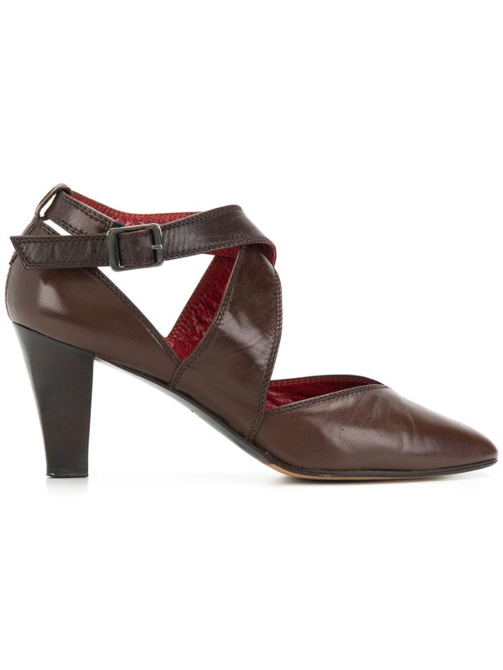 Yves Saint Laurent Vintage Cross Over Strap Sandals - Brown