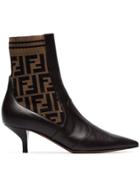 Fendi Brown Ff Logo 45 Stretch Leather Booties - Black