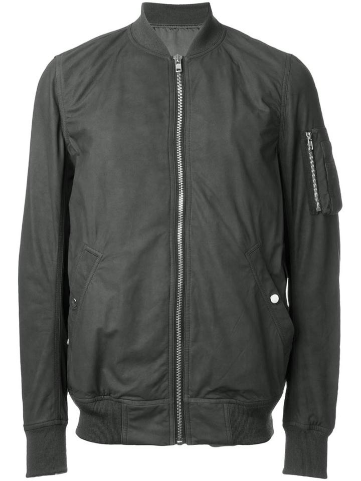 Rick Owens Leather Bomber Jacket, Men's, Size: 56, Grey, Leather/cupro/viscose/wool