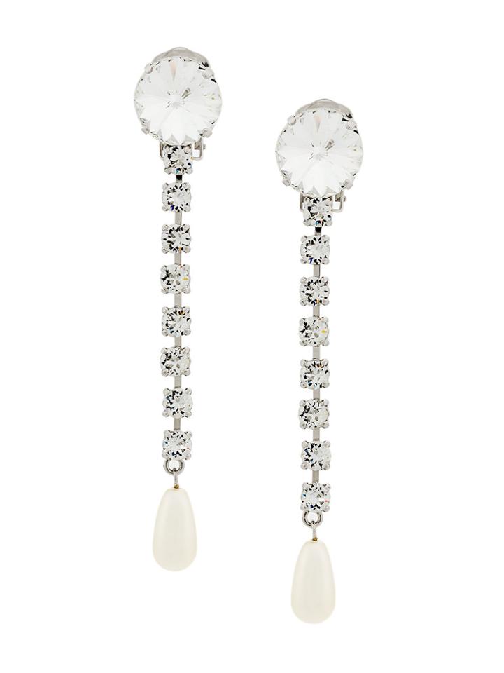 Miu Miu Crystal Pearl Drop Earrings - Metallic