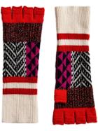 Burberry Fingerless Patchwork Gloves - Red