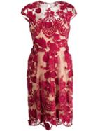 Marchesa Notte Embroidered Flower Dress, Women's, Size: 2, Red, Polyester