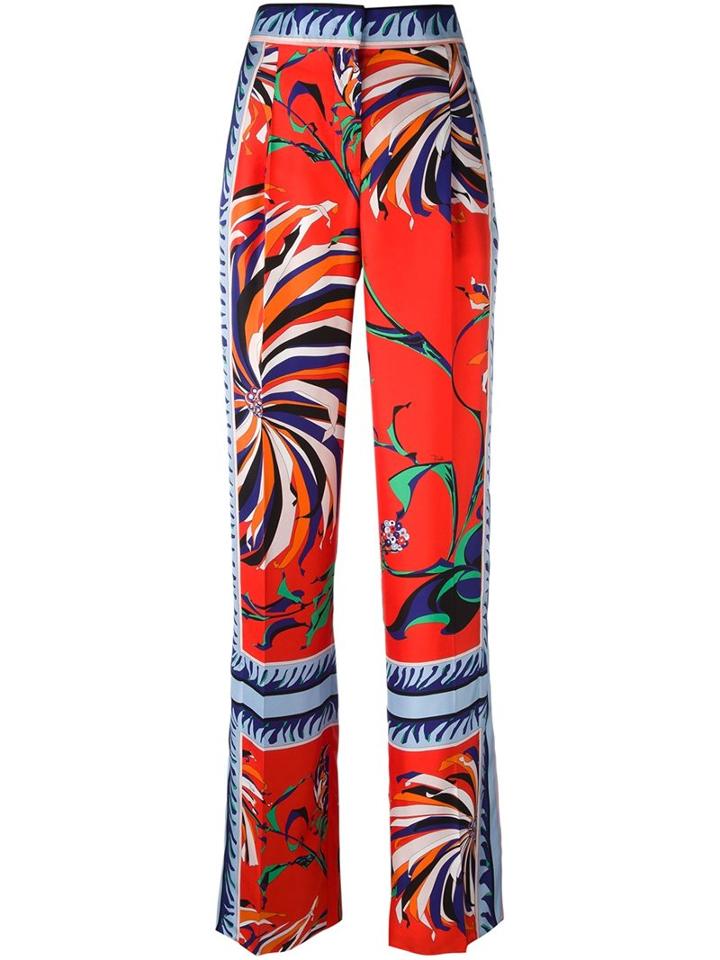 Emilio Pucci Mixed Print Trousers, Women's, Size: 40, Red, Silk/acetate/viscose