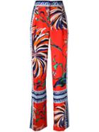Emilio Pucci Mixed Print Trousers, Women's, Size: 40, Red, Silk/acetate/viscose