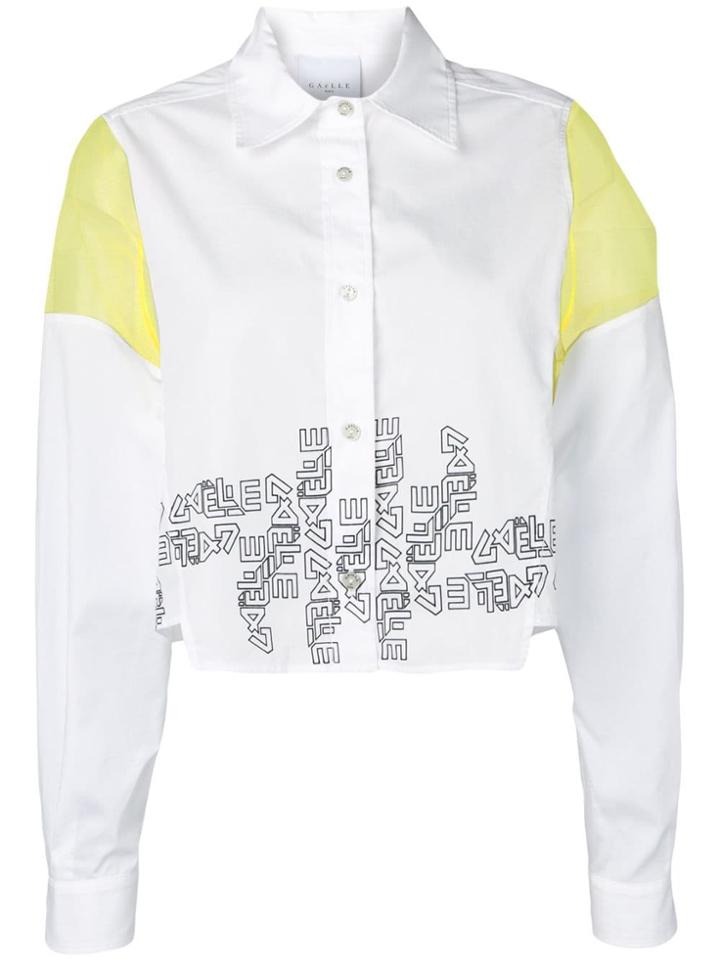 Gaelle Bonheur Cropped Logo Print Shirt - White