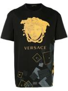 Versace Logo Print T-shirt, Men's, Size: Large, Black, Cotton