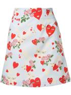Vivetta Hearts Print A-line Skirt, Women's, Size: 40, Blue, Cotton
