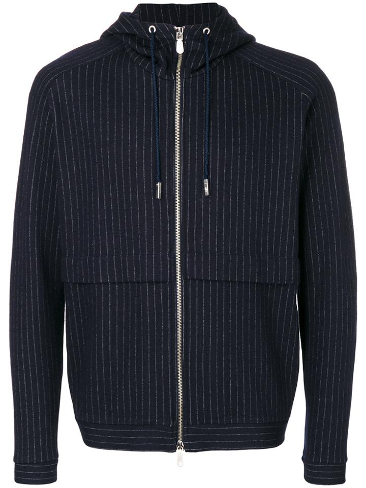 Eleventy Pinstriped Hooded Jacket - Blue