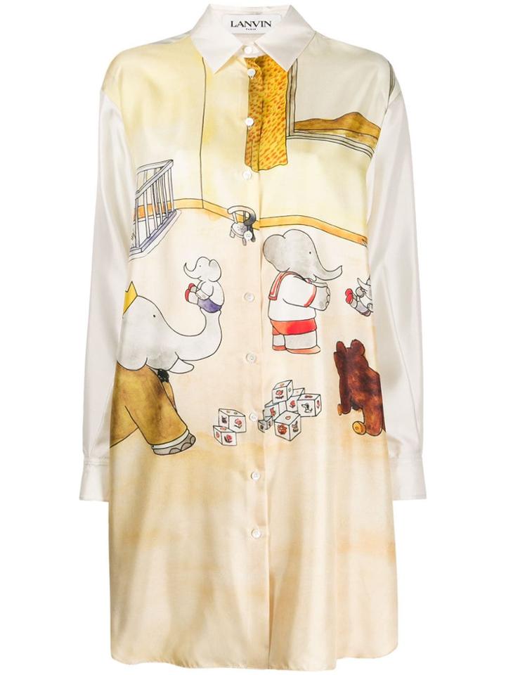 Lanvin Babar The Elephant Print Shirt Dress - Neutrals