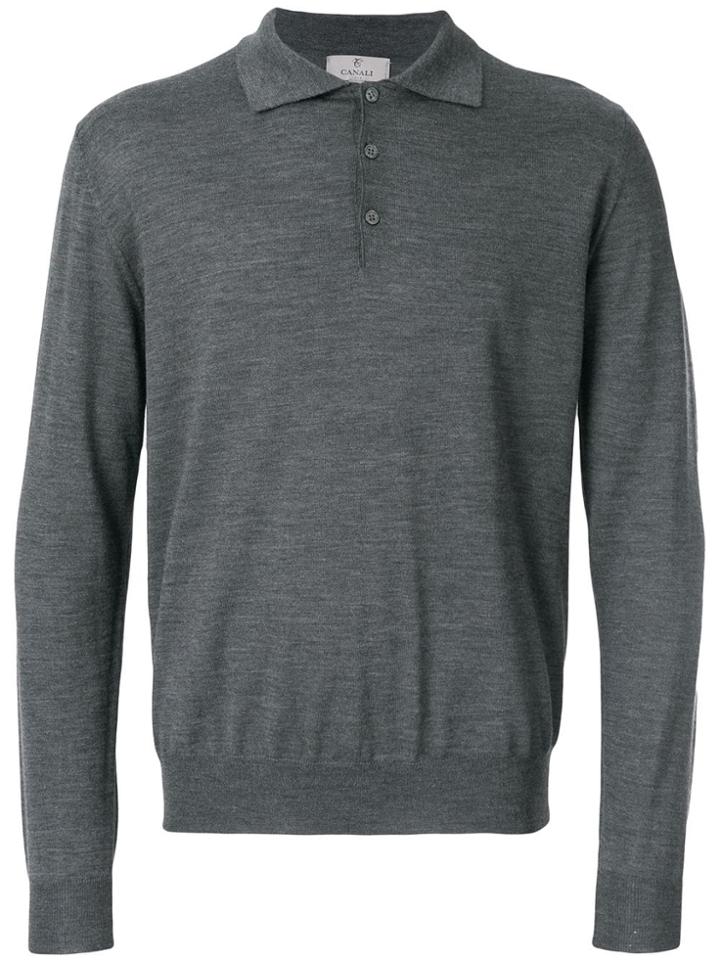 Canali Knitted Polo Sweater - Grey